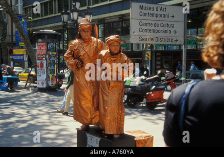 Street performers on Las Ramblas in Barcelona Stock Photo