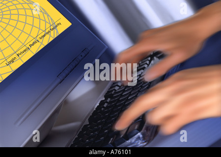 Hands in motion typing on Keyboard Stock Photo