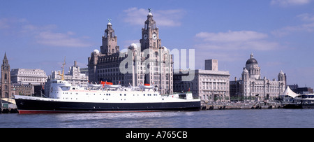 City of Liverpool Merseyside River Mersey waterfront docked Isle of Man ferry Lady of Mann historical archive image Liver Building beyond England UK Stock Photo