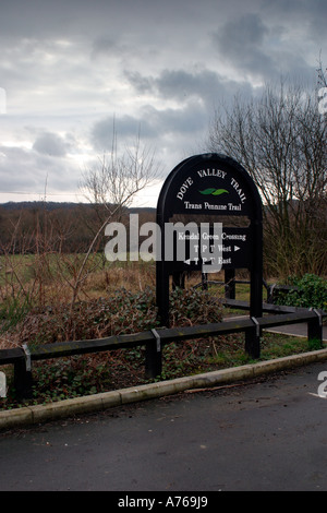 Dove Valley Trail Kendal Green Crossing and Trans Pennine Trail Car park and sign Stock Photo