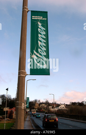 Worsbrough Making Barnsley Cleaner sign on streetlamp Stock Photo