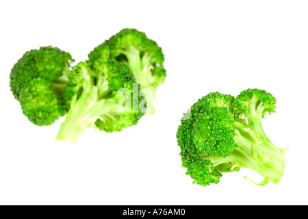 Cluster of several broccoli florets on a pure white background. Stock Photo