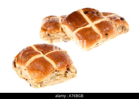 Hot cross buns on a pure white background. Stock Photo