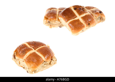 Hot cross buns on a pure white background. Stock Photo