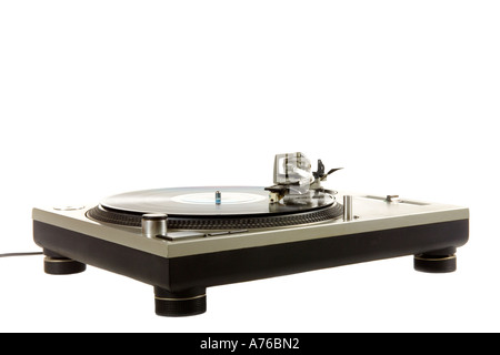 Retro direct drive record deck on a pure white background. Stock Photo