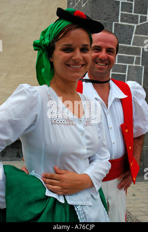 Traditional dress designed by artist Nestor Pueblo Canario Fairground Las Palmas de Gran Canaria GRAN CANARIA Spain Stock Photo