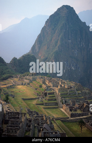 Machu Picchu with Huaynu Picchu in early morning light Stock Photo