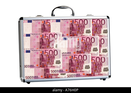 Suitcase filled with 500-Euro-notes Stock Photo