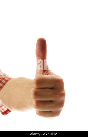 Hand giving thumbs up, close-up Stock Photo