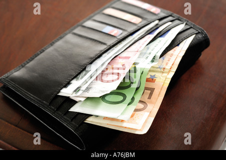Wallet with euro banknotes, close-up Stock Photo