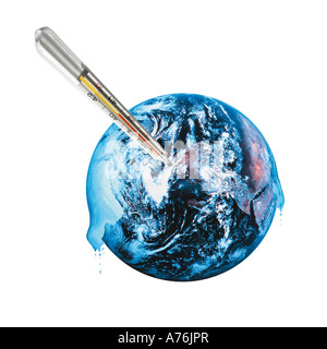 Melting earth and thermometer, close-up, (digital composite) Stock Photo