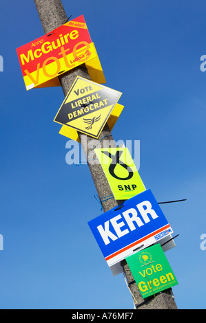 Scotland, Stirling. Political Party signs on lamp post. 2005 General Election Stock Photo