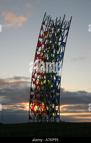 The Rainbow, sculpture outside Reykjavik Keflavic airport at dusk Stock Photo