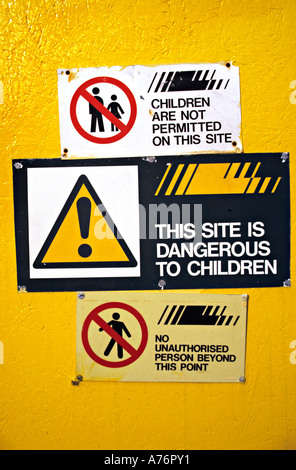 Danger children not permitted warning signs on building site Cardiff Wales UK Stock Photo