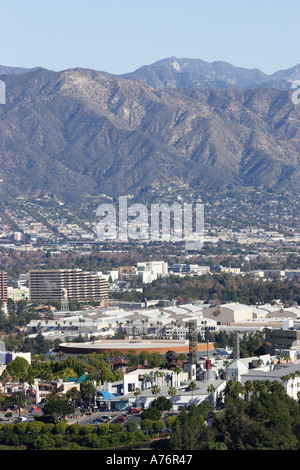 Aerial View Universal Studios foreground Warner Brothers Studio behind Universal Studio City Burbank California Stock Photo