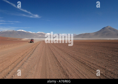 Jeep advancing on a rugged terrain Bolivia Park Eduardo Avaroa