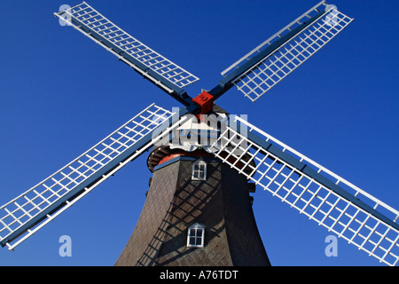 Old windmill build in dutch style - Friedrichskoog, Dithmarschen, Schleswig-Holstein, Germany, Europe Stock Photo
