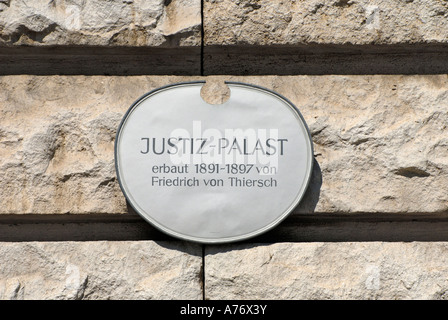 Sign, palace of justice, Munich, Bavaria, Germany Stock Photo