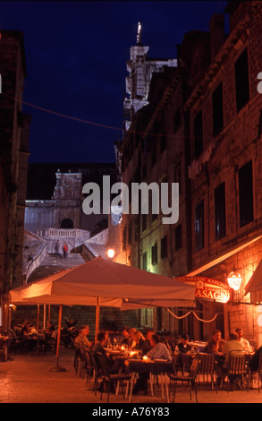 Croatia Dubrovnik Old City People eating at the restaurants in Gundulic s Square Gunduliceva Polijana at night Stock Photo