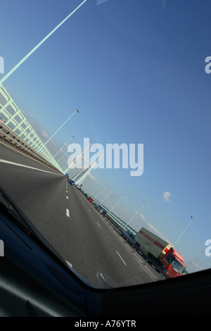 The Severn Bridge driving across the new second River Severn crossing Stock Photo