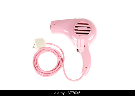 Retro pink seventies style hairdryer on a pure white background. Stock Photo