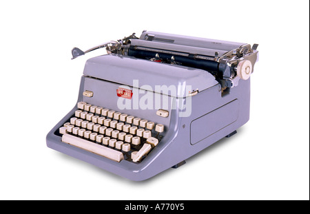 Retro grey 1950's typewriter on a pure white background. Stock Photo