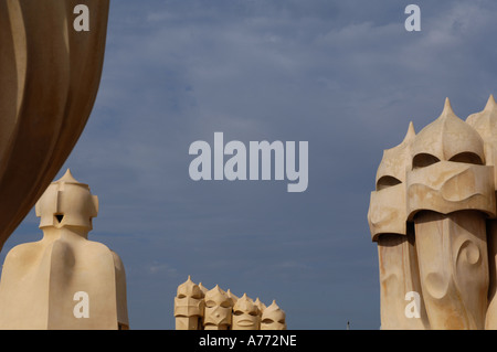 The Guard - Chimneys on the Roof of La Pedrera, Barcelona Stock Photo