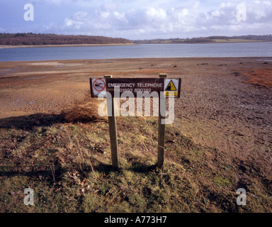 Sign where the water level used to be, Bewl reservoir, Kent, South of England, UK. Stock Photo