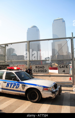 nypd police car blocking entrance to wtc building site. manhattan, new ...