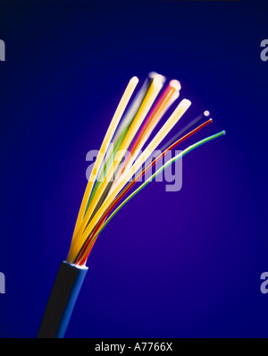 Fibre Optic Cable on blue background Stock Photo