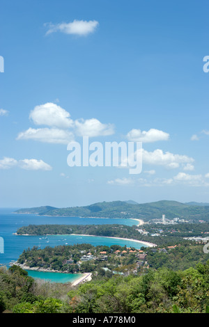 View over Katanoi, Kata and Karon Beaches from Kata Viewpoint, Phuket, Thailand Stock Photo