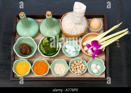 Aromatherapy and Massage Herbs and Spices, Phuket, Thailand Stock Photo