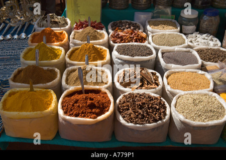 Local Herbs and Spices, Flea Market, Anjuna Beach, North Goa, Goa, India Stock Photo