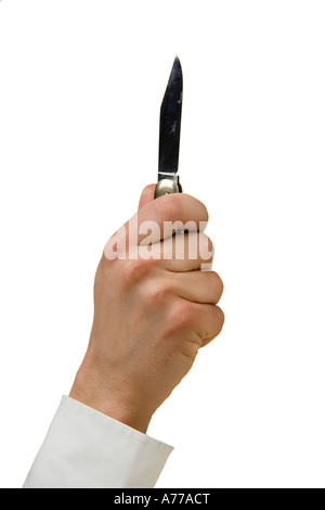 Man holding a flicknife Stock Photo