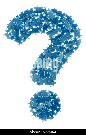 Backlit question mark made from puzzle pieces on a white background Stock Photo