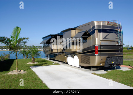 Motorhome parked in an upscale Punta Gorda Florida FL RV campground Stock Photo