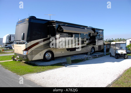 Motorhome parked in an upscale Punta Gorda Florida FL RV campground Stock Photo