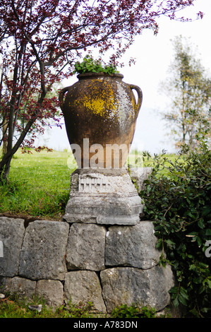 An old urn outside the Montecassino abbey in Italy Stock Photo