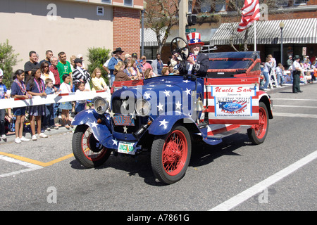 Uncle Sam Participates in Strawberry Festival Parade Plant City Florida FL FLA USA US Stock Photo