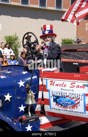 Uncle Sam Participates in Strawberry Festival Parade Plant City Florida FL FLA USA US Stock Photo