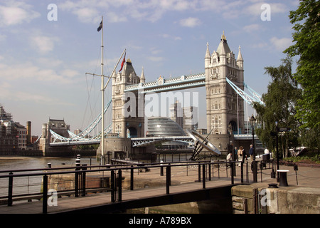 UK London Tower Bridge from St Katharines Dock Stock Photo