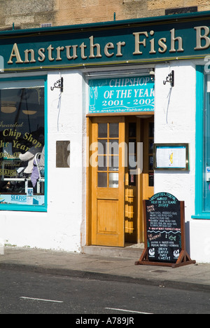 dh Scottish Fish Bar ANSTRUTHER EAST NEUK FIFE SCOTLAND Famous Fish Chip shop entrance front door menu board seafood restaurant UK takeaway chips Stock Photo