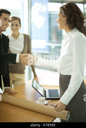 Mature female architect shaking hands with young male client Stock Photo