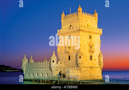 Tower of Belem by night,  Belem Lisbon Portugal Stock Photo