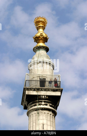 UK London City Great Fire of London Monument people on top viewing platform Stock Photo