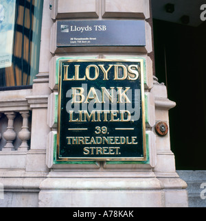 Lloyds TSB Bank sign at 39 Threadneedle Street in the City of London England   KATHY DEWITT Stock Photo