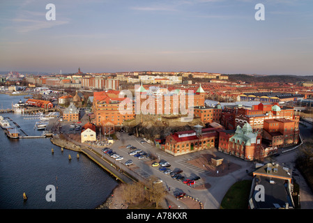 View over parts of Gothenburg South riverbank with Klippan Majorna and Masthugget in far background Stock Photo