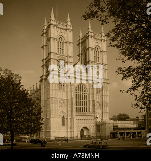 Westminster Abbey west front towers corrected for converging verticals Stock Photo