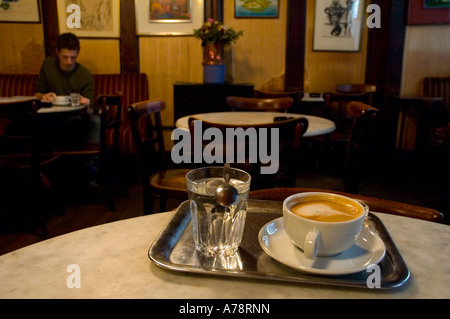 A cup of melange coffee Cafe Hawelka in Innere Stadt central Vienna Austria Stock Photo