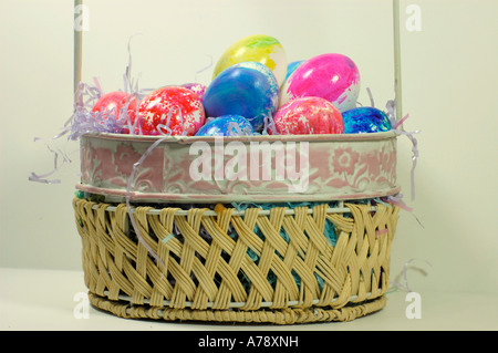 Multicolored plastic Easter eggs in which candy is placed inside and given to children in their Easter baskets Stock Photo